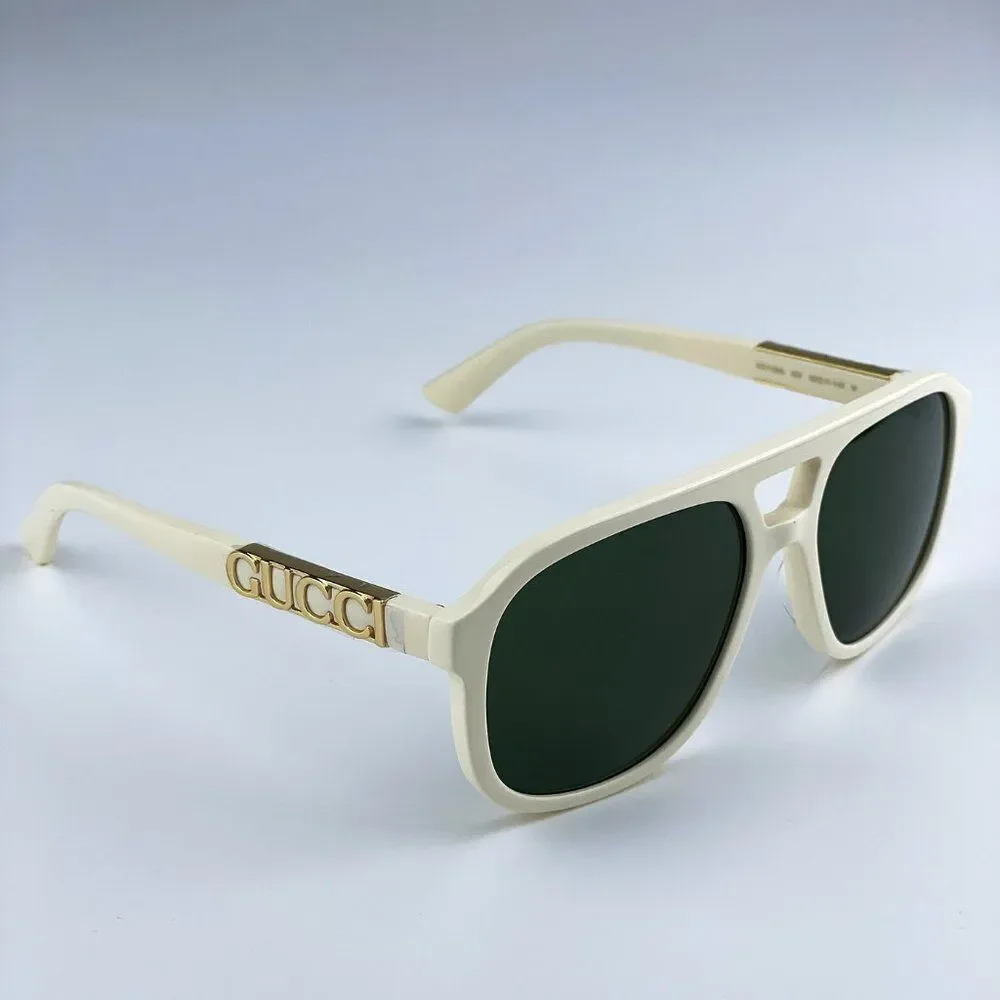 NEW Gucci GG1188S 005 Ivory White Green Pilot Unisex Logo Sunglasses